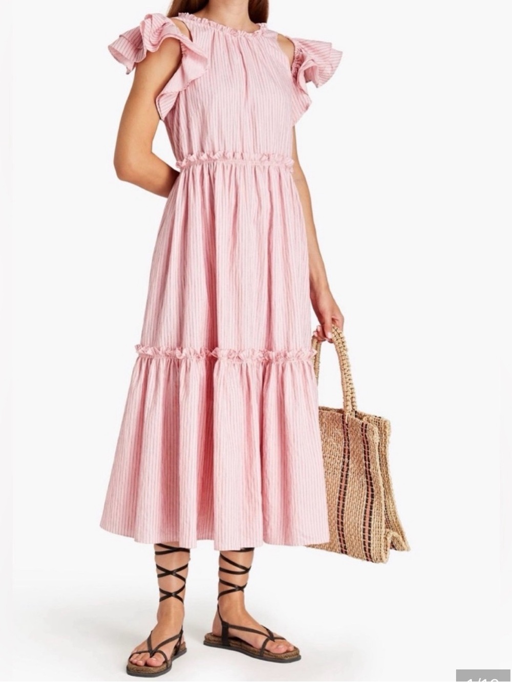 Cinq a sept Sophia Pink Stripe Ruffle Midi Dress| 6